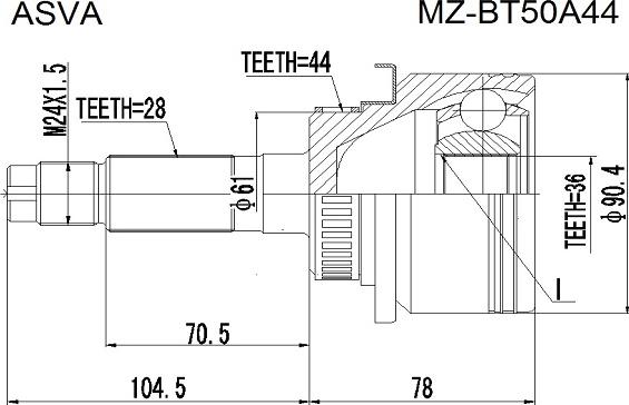 ASVA MZ-BT50A44 - Шарнір, ШРУС, приводний вал autozip.com.ua