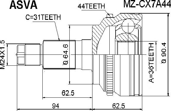 ASVA MZ-CX7A44 - Шарнірний комплект, ШРУС, приводний вал autozip.com.ua