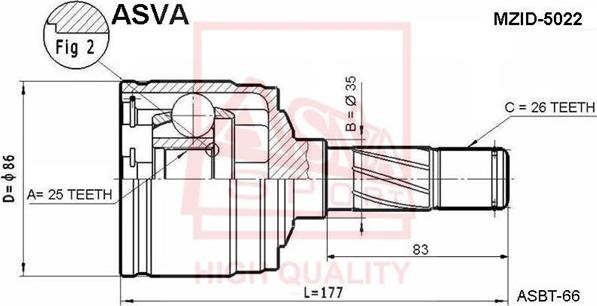 ASVA MZID-5022 - Шарнірний комплект, ШРУС, приводний вал autozip.com.ua