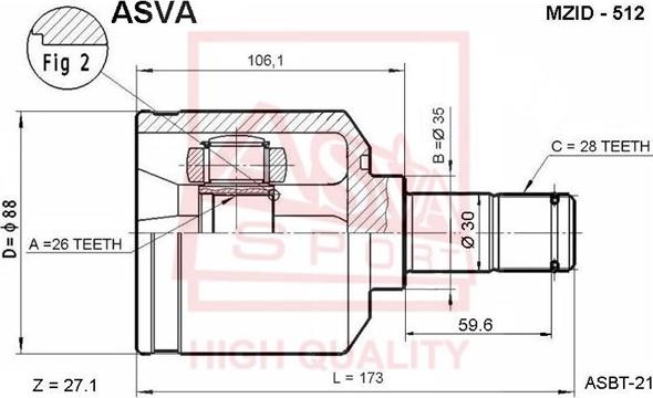 ASVA MZID-512 - Шарнірний комплект, ШРУС, приводний вал autozip.com.ua