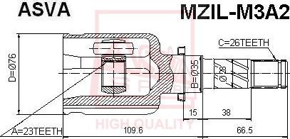 ASVA MZIL-M3A2 - Шарнірний комплект, ШРУС, приводний вал autozip.com.ua