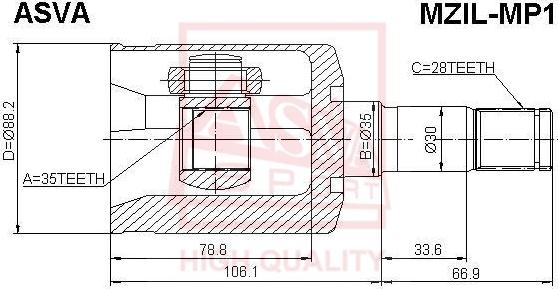 ASVA MZIL-MP1 - Шарнірний комплект, ШРУС, приводний вал autozip.com.ua