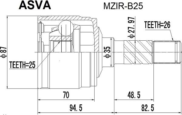 ASVA MZIR-B25 - Шарнірний комплект, ШРУС, приводний вал autozip.com.ua