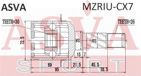 ASVA MZRIU-CX7 - Шарнірний комплект, ШРУС, приводний вал autozip.com.ua