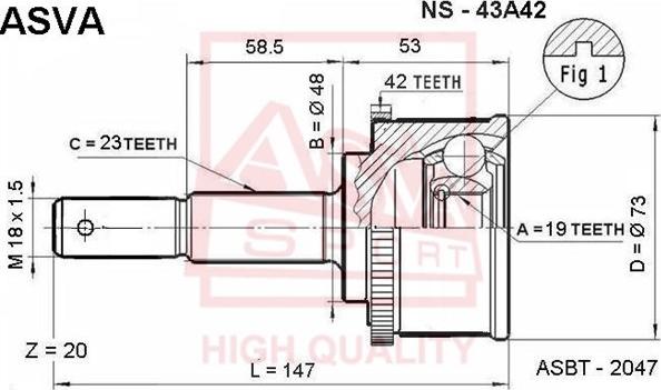 ASVA NS-43A42 - Шарнірний комплект, ШРУС, приводний вал autozip.com.ua