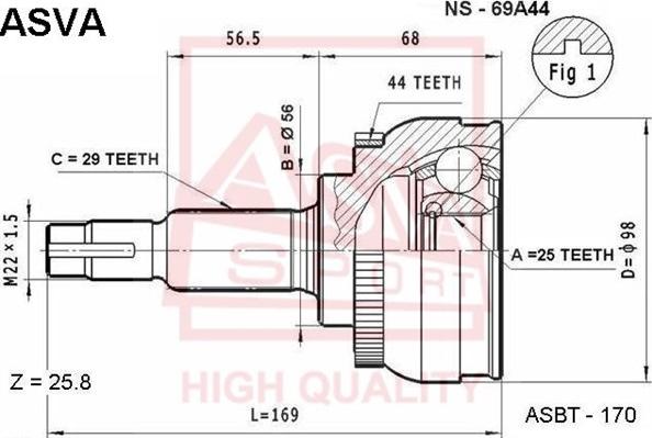 ASVA NS-69A44 - Шарнірний комплект, ШРУС, приводний вал autozip.com.ua