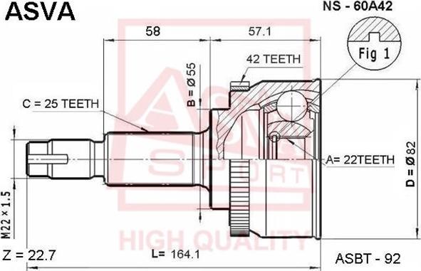 ASVA NS-60A42 - Шарнірний комплект, ШРУС, приводний вал autozip.com.ua