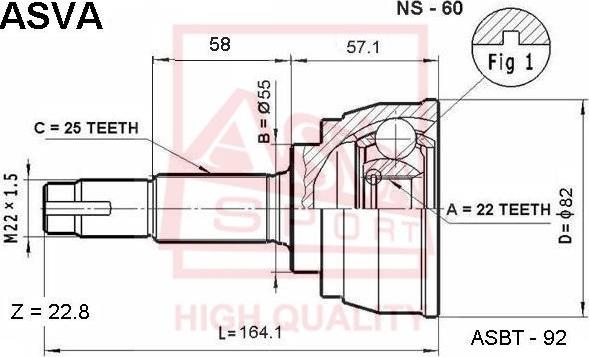 ASVA NS-60 - Шарнірний комплект, ШРУС, приводний вал autozip.com.ua