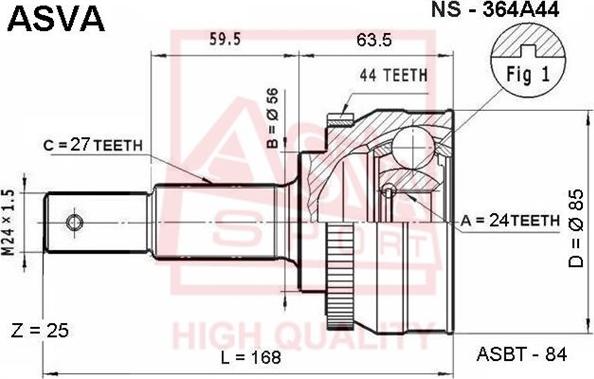 ASVA NS-364A44 - Шарнірний комплект, ШРУС, приводний вал autozip.com.ua