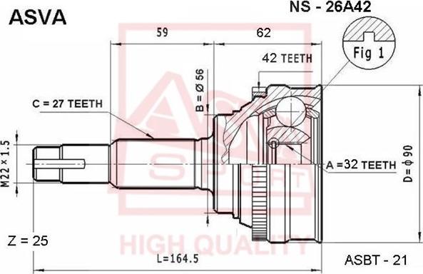 ASVA NS-26A42 - Шарнір, ШРУС, приводний вал autozip.com.ua