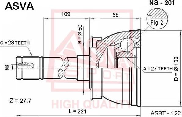 ASVA NS-201 - Шарнірний комплект, ШРУС, приводний вал autozip.com.ua