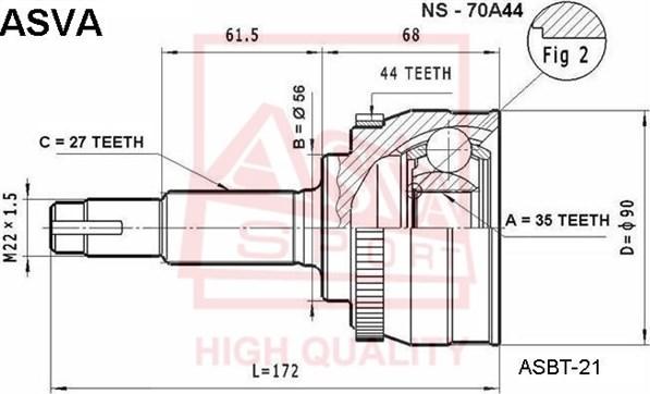 ASVA NS-70A44 - Шарнірний комплект, ШРУС, приводний вал autozip.com.ua