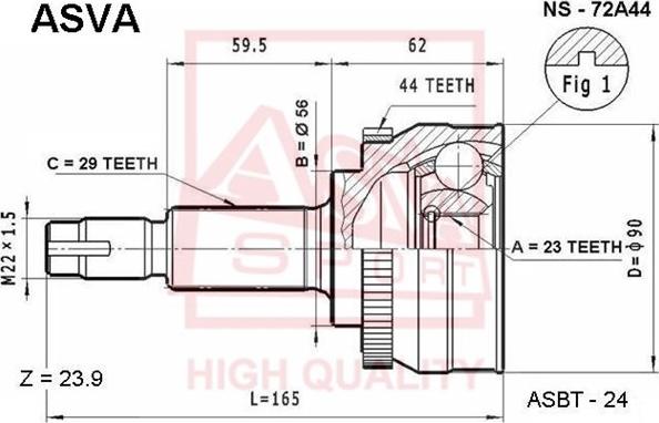 ASVA NS-72A44 - Шарнірний комплект, ШРУС, приводний вал autozip.com.ua