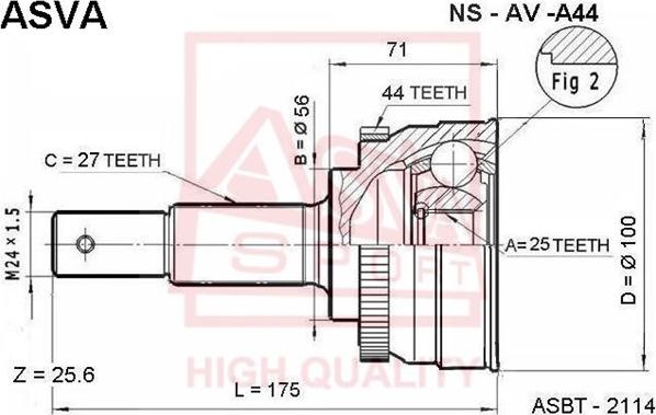 ASVA NS-AV-A44 - Шарнірний комплект, ШРУС, приводний вал autozip.com.ua