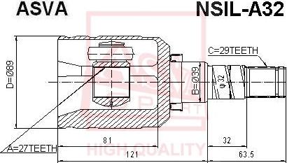 ASVA NSIL-A32 - Шарнірний комплект, ШРУС, приводний вал autozip.com.ua