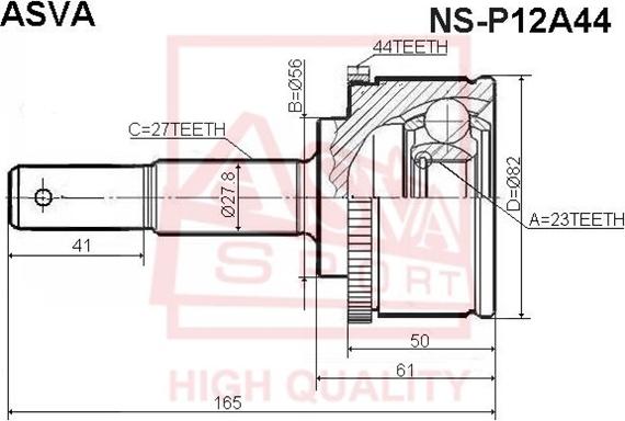 ASVA NS-P12A44 - Шарнірний комплект, ШРУС, приводний вал autozip.com.ua