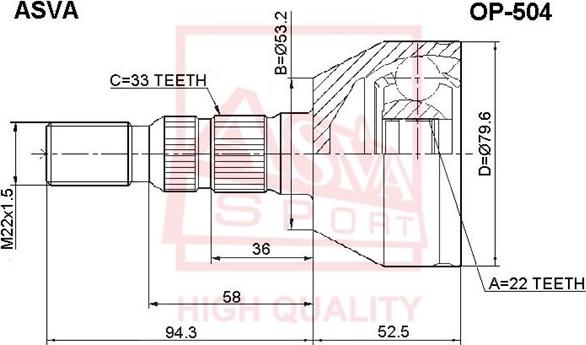 ASVA OP-504 - Шарнір, ШРУС, приводний вал autozip.com.ua