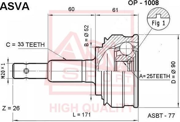 ASVA OP-1008 - Шарнір, ШРУС, приводний вал autozip.com.ua
