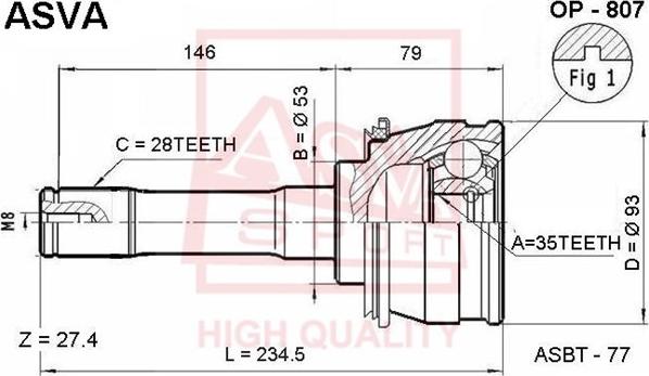 ASVA OP-807 - Шарнірний комплект, ШРУС, приводний вал autozip.com.ua