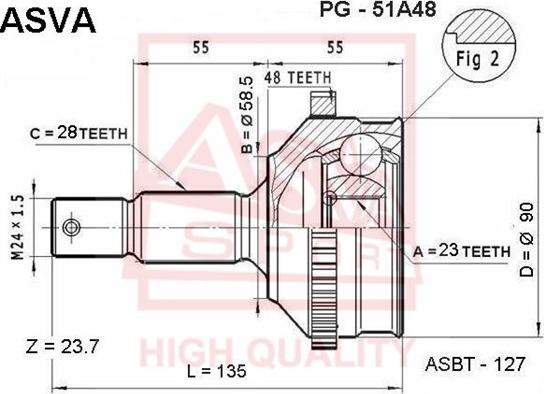 ASVA PG-51A48 - Шарнір, ШРУС, приводний вал autozip.com.ua