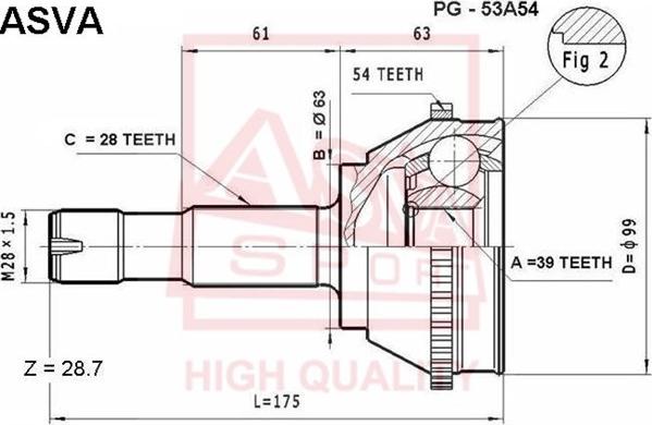 ASVA PG-53A54 - Шарнірний комплект, ШРУС, приводний вал autozip.com.ua