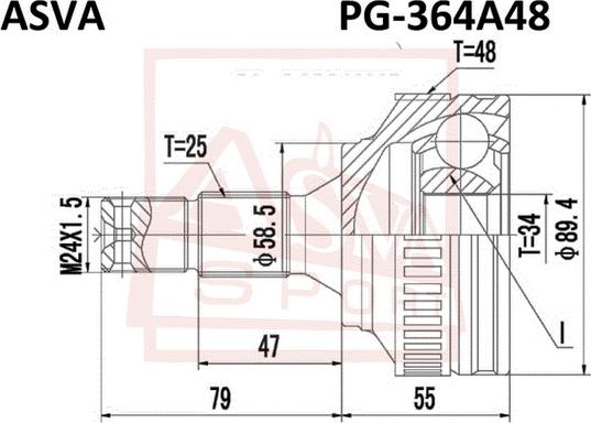 ASVA PG-364A48 - Шарнірний комплект, ШРУС, приводний вал autozip.com.ua