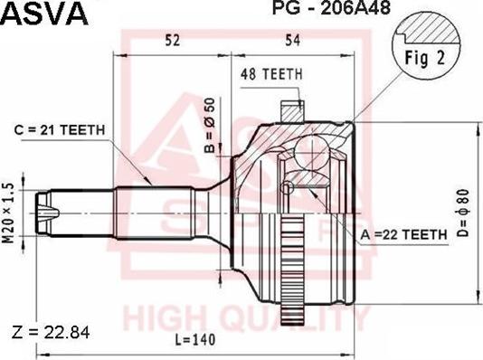 ASVA PG-206A48 - Шарнірний комплект, ШРУС, приводний вал autozip.com.ua