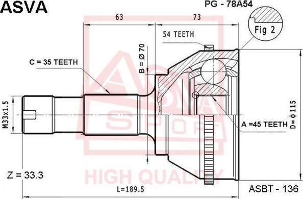 ASVA PG-78A54 - Шарнірний комплект, ШРУС, приводний вал autozip.com.ua