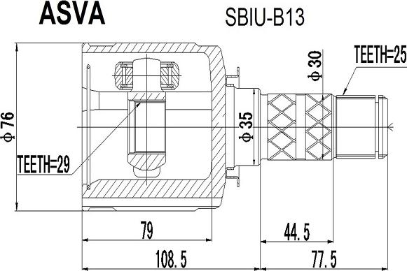 ASVA SBIU-B13 - Шарнірний комплект, ШРУС, приводний вал autozip.com.ua
