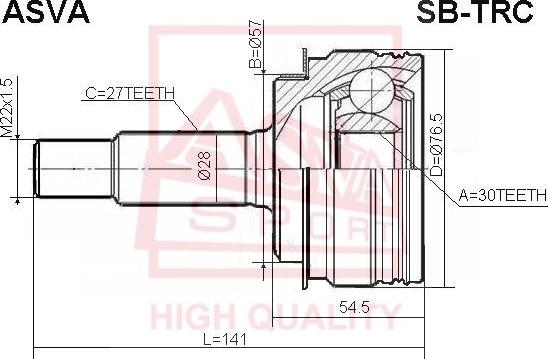 ASVA SB-TRC - Шарнірний комплект, ШРУС, приводний вал autozip.com.ua