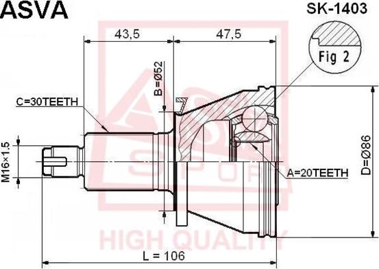 ASVA SK-1403 - Шарнір, ШРУС, приводний вал autozip.com.ua