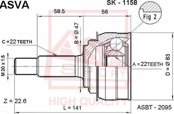 ASVA SK-1158 - Шарнірний комплект, ШРУС, приводний вал autozip.com.ua