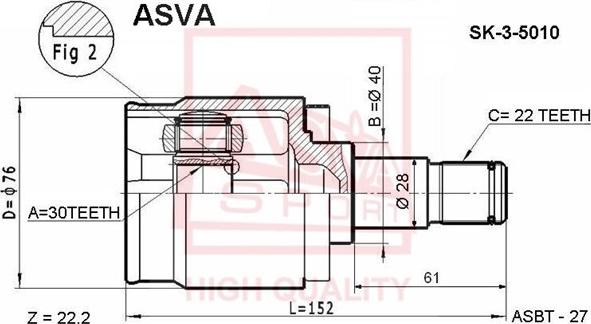 ASVA SK-3-5010 - Шарнірний комплект, ШРУС, приводний вал autozip.com.ua