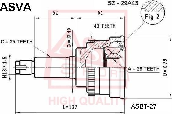 ASVA SZ-29A43 - Шарнірний комплект, ШРУС, приводний вал autozip.com.ua