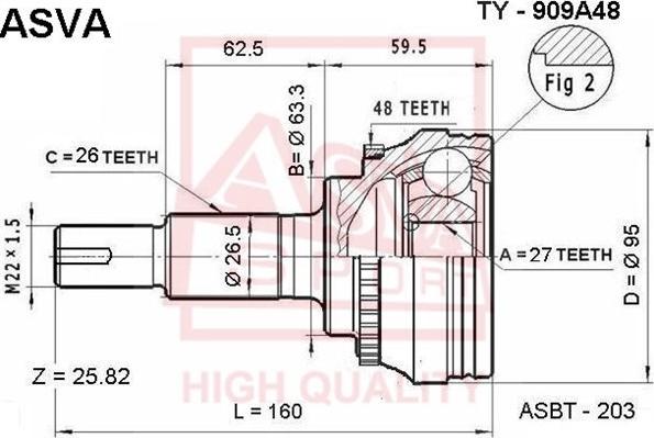 ASVA TY-909A48 - Шарнірний комплект, ШРУС, приводний вал autozip.com.ua