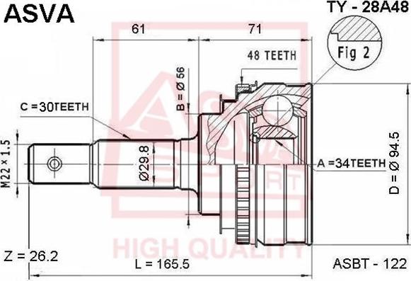 ASVA TY-28A48 - Шарнірний комплект, ШРУС, приводний вал autozip.com.ua