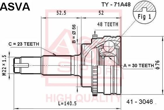 ASVA TY-71A48 - Шарнірний комплект, ШРУС, приводний вал autozip.com.ua