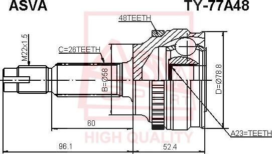 ASVA TY-77A48 - Шарнірний комплект, ШРУС, приводний вал autozip.com.ua