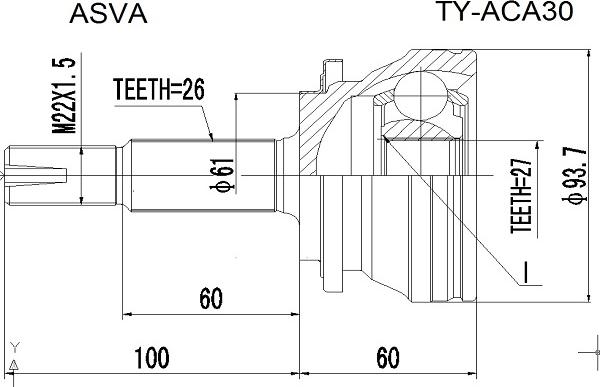 ASVA TY-ACA30 - Шарнірний комплект, ШРУС, приводний вал autozip.com.ua