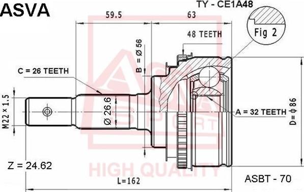 ASVA TY-CE1A48 - Шарнірний комплект, ШРУС, приводний вал autozip.com.ua