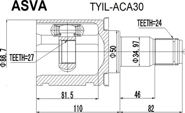 ASVA TYIL-ACA30 - Шарнірний комплект, ШРУС, приводний вал autozip.com.ua