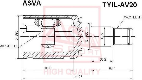 ASVA TYIL-AV20 - Шарнірний комплект, ШРУС, приводний вал autozip.com.ua
