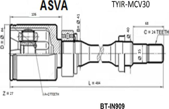 ASVA TYIR-MCV30 - Шарнірний комплект, ШРУС, приводний вал autozip.com.ua