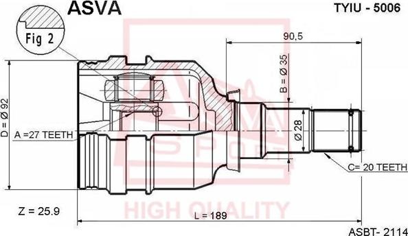 ASVA TYIU-5006 - Шарнірний комплект, ШРУС, приводний вал autozip.com.ua
