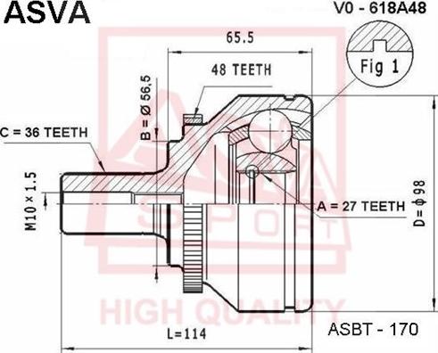 ASVA VO-618A48 - Шарнірний комплект, ШРУС, приводний вал autozip.com.ua