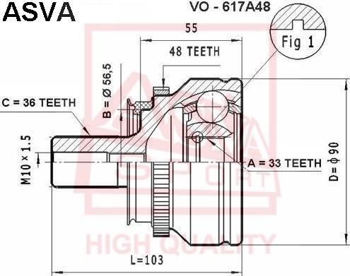 ASVA VO-617A48 - Шарнірний комплект, ШРУС, приводний вал autozip.com.ua