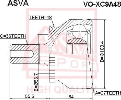 ASVA VO-XC9A48 - Шарнірний комплект, ШРУС, приводний вал autozip.com.ua