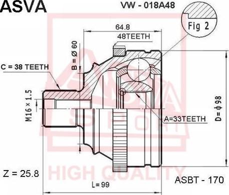 ASVA VW-018A48 - Шарнірний комплект, ШРУС, приводний вал autozip.com.ua