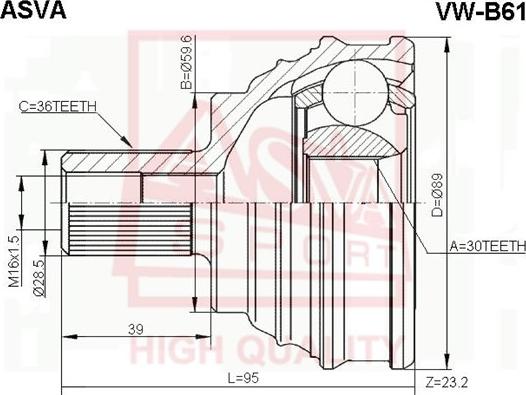 ASVA VW-B61 - Шарнірний комплект, ШРУС, приводний вал autozip.com.ua