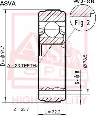 ASVA VWIU-5016 - Шарнірний комплект, ШРУС, приводний вал autozip.com.ua